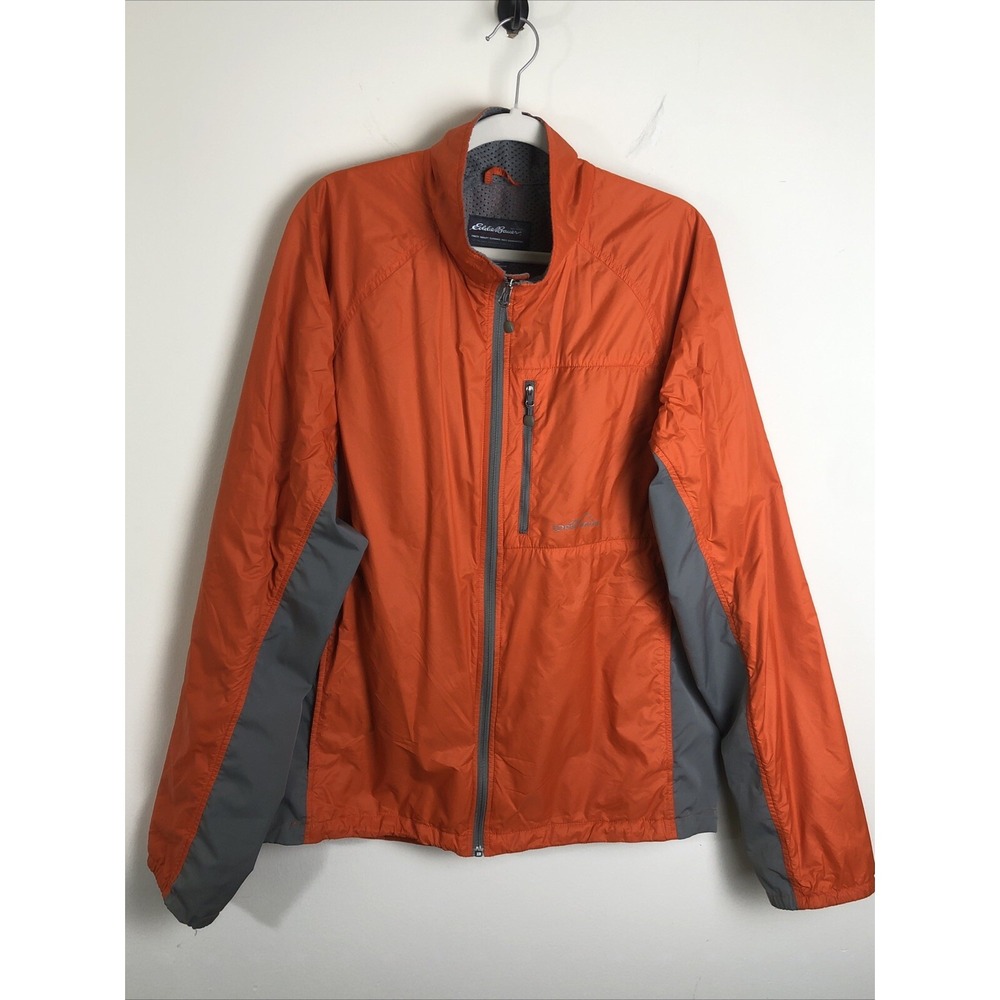 Eddie Bauer Windbreaker Track Jacket Mesh Lined Full zip XL Tall Orange Gray Men